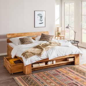 Massivholzbett EosWOOD 140 x 200cm Front & Korpus: Massivholz Eiche, geölt Seiten & Boden Bettkasten: Sperrholz Braun/Eiche Eiche
