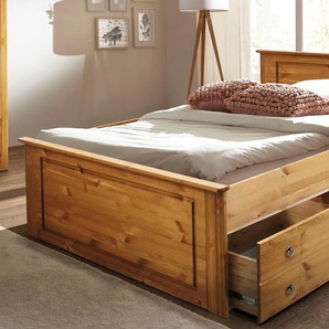 Massivholzbett HOME AFFAIRE Hugo, hohe Belastbarkeit FSC zertifiziertes Massivholz, Landhausstil, beige (natur, geölt), B:152cm H:84,5cm L:212cm, Betten, Bettgestell Massivholzbett Möbel Stauraumbett, Stauraumbett aus massiver Kiefer, Topseller