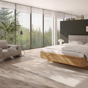 Massivholzbett Kalum 200 x 200cm Kopfteil: Webstoff Rahmen: Massivholz Wildeiche, geölt Braun Eiche