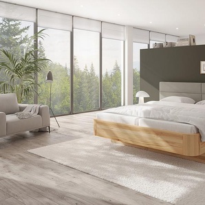 Massivholzbett Kalum 200 x 200cm Kopfteil: Webstoff Rahmen: Massivholz Kernbuche, geölt Braun Buche