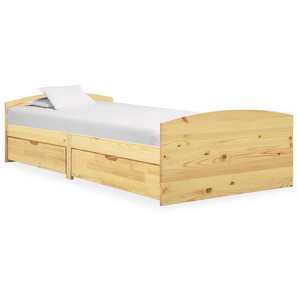 Massivholzbett mit 2 Schubladen Kiefernholz 90x200 cm