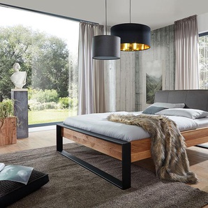 Massivholzbett Roxboro Typ A 200 x 200cm Kunstleder Braun Eiche
