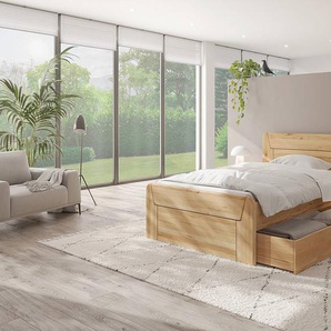 Massivholzbett Madiro 100 x 200cm Massivholz Kernbuche, geölt Braun/Kernbuche mit Bettkasten Buche