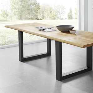 Massivholzesstisch BERGAMO, 40mm Wildeiche, Baumkante, 200x120cm