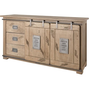 Massivmoebel24.de MASSIVMOEBEL24 Sideboard Mango 150x45x80 whitewash lackiert RAILWAY #300 09-312-772-2001