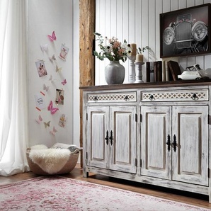 Massivmoebel24.de MASSIVMOEBEL24 Sideboard Mango / Akazie 150x45x90 weiß gewachst CASTLE-ANTIK #261 05-340-810-1050