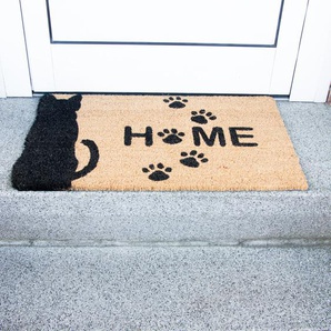 Matte für den Hauseingang, Katzenmotiv  | Kokos, braun-schwarz  | H45 x B74 cm