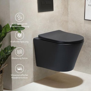 Mattschwarz Hänge wc Wand Toiletten mit Toilettendeckel mit Absenkautomatik - Toilette Kloschüssel Keramik mit Nano Beschichtung - wc