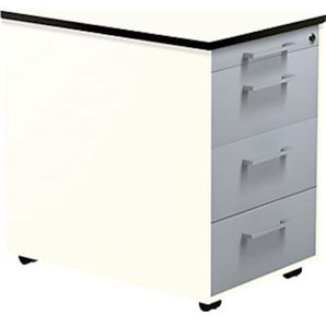 mauser Schubladencontainer auf Rollen, 573x600mm, 3 Schubl., reinweiß/alusilber/weiß 791036D5