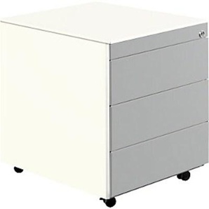 mauser Schubladencontainer mit Rollen, 570x600, Stahlpl., 3 Schubl. weiß/alu 791008D1
