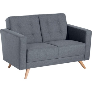 2-Sitzer MAX WINZER Julius Sofas Gr. B/H/T: 128 cm x 81 cm x 83 cm, Strukturwebstoff 16523, blau (denim) 2-Sitzer Sofas mit Knopfheftung, Breite 128 cm