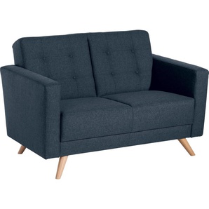 2-Sitzer MAX WINZER Julius Sofas Gr. B/H/T: 128 cm x 81 cm x 83 cm, Strukturwebstoff 16523, blau 2-Sitzer Sofas mit Knopfheftung, Breite 128 cm