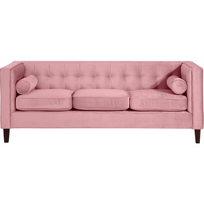 3-Sitzer MAX WINZER Joko Sofas Gr. B/H/T: 215 cm x 80 cm x 85 cm, Samtvelours, rosa (rosé) 3-Sitzer Sofas mit Holzfüßen, Breite 215 cm