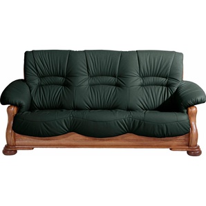 3-Sitzer MAX WINZER Texas Sofas Gr. B/H/T: 202 cm x 95 cm x 98 cm, NaturLEDER, grün (dunkelgrün) 3-Sitzer Sofas mit dekorativem Holzgestell, Breite 202 cm