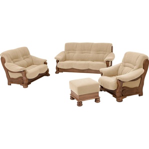 3-Sitzer MAX WINZER Texas Sofas Gr. B/H/T: 202 cm x 95 cm x 98 cm, Stoff, beige (sand) 3-Sitzer Sofas mit dekorativem Holzgestell, Breite 202 cm
