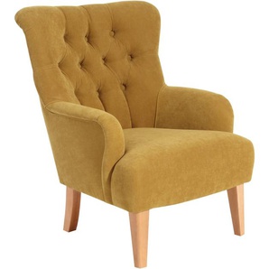 Chesterfield-Sessel MAX WINZER Bradley Sessel Gr. Luxus-Microfaser, B/H/T: 75 cm x 98 cm x 85 cm, gelb (mais) Chesterfield Sessel mit edler Knopfheftung