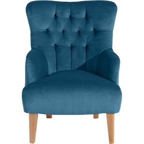 Chesterfield-Sessel MAX WINZER Bradley Sessel Gr. Samtvelours, B/H/T: 75 cm x 98 cm x 85 cm, blau (petrol) Chesterfield Sessel mit edler Knopfheftung