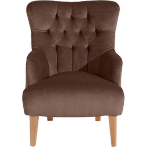 Chesterfield-Sessel MAX WINZER Bradley Sessel Gr. Samtvelours, B/H/T: 75 cm x 98 cm x 85 cm, braun Chesterfield Sessel mit edler Knopfheftung