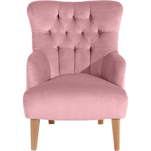 Chesterfield-Sessel MAX WINZER Bradley Sessel Gr. Samtvelours, B/H/T: 75 cm x 98 cm x 85 cm, rosa (rosé) Chesterfield Sessel mit edler Knopfheftung