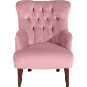 Chesterfield-Sessel MAX WINZER Bradley Sessel Gr. Samtvelours, B/H/T: 75 cm x 98 cm x 85 cm, rosa (rosé) Chesterfield Sessel mit edler Knopfheftung