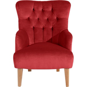 Chesterfield-Sessel MAX WINZER Bradley Sessel Gr. Samtvelours, B/H/T: 75 cm x 98 cm x 85 cm, rot (ziegel) Chesterfield Sessel mit edler Knopfheftung