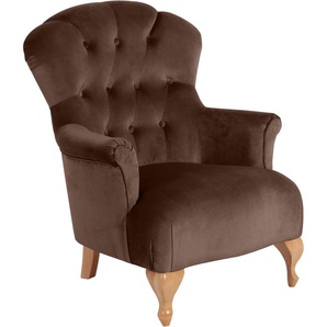 Chesterfield-Sessel MAX WINZER Clara Sessel Gr. Samtvelours, B/H/T: 80 cm x 99 cm x 82 cm, braun Chesterfield Sessel mit edler Knopfheftung