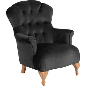 Chesterfield-Sessel MAX WINZER Clara Sessel Gr. Samtvelours, B/H/T: 80 cm x 99 cm x 82 cm, schwarz Chesterfield Sessel mit edler Knopfheftung
