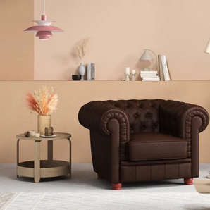 Chesterfield-Sessel MAX WINZER Kent Sessel Gr. Leder 93420, B/H/T: 110 cm x 75 cm x 101 cm, braun Chesterfield Sessel mit edler Knopfheftung, Breite 110 cm