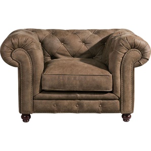 Chesterfield-Sessel MAX WINZER Old England Sessel Gr. Leder 93800, B/H/T: 131 cm x 76 cm x 96 cm, braun Chesterfield Sessel Ledersessel mit Knopfheftung & Ziernägeln