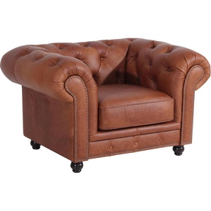 Chesterfield-Sessel MAX WINZER Old England Sessel Gr. NaturLEDER, B/H/T: 131 cm x 76 cm x 96 cm, braun (cognac) Chesterfield Sessel Ledersessel mit Knopfheftung & Ziernägeln
