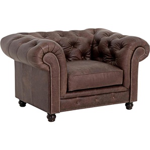 Chesterfield-Sessel MAX WINZER Old England Sessel Gr. NaturLEDER, B/H/T: 131 cm x 76 cm x 96 cm, braun Chesterfield Sessel Ledersessel mit Knopfheftung & Ziernägeln