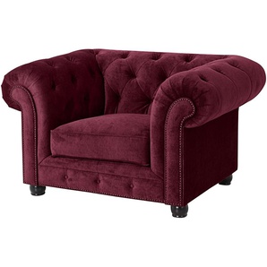 Chesterfield-Sessel MAX WINZER Old England Sessel Gr. Microfaser 20441, B/H/T: 131 cm x 76 cm x 96 cm, rot (burgund) Chesterfield Sessel mit edler Knopfheftung