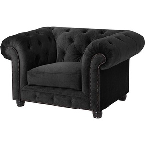 Chesterfield-Sessel MAX WINZER Old England Sessel Gr. Microfaser 20441, B/H/T: 131 cm x 76 cm x 96 cm, schwarz Chesterfield Sessel mit edler Knopfheftung