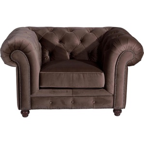 Chesterfield-Sessel MAX WINZER Old England Sessel Gr. Samtvelours 20442, B/H/T: 131 cm x 76 cm x 96 cm, braun Chesterfield Sessel mit edler Knopfheftung