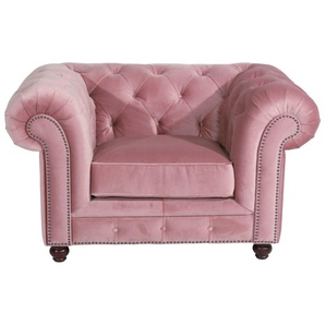 Chesterfield-Sessel MAX WINZER Old England Sessel Gr. Samtvelours 20442, B/H/T: 131 cm x 76 cm x 96 cm, rosa (rosé) Chesterfield Sessel mit edler Knopfheftung