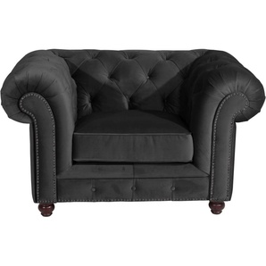 Chesterfield-Sessel MAX WINZER Old England Sessel Gr. Samtvelours 20442, B/H/T: 131 cm x 76 cm x 96 cm, schwarz Chesterfield Sessel mit edler Knopfheftung