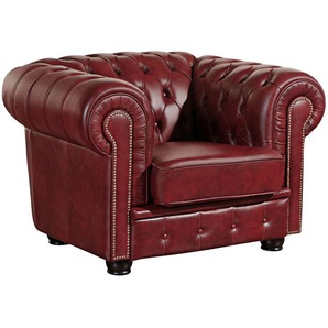 Max Winzer Chesterfield-Sessel , Rot , Leder , Echtleder , Rindleder , 110x74x98 cm , Goldenes M, Made in Europe , Wohnzimmer, Sessel, Chesterfield-Sessel