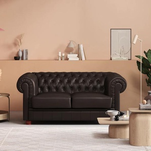 Chesterfield-Sofa MAX WINZER Kent Sofas Gr. B/H/T: 173 cm x 75 cm x 101 cm, Leder 92100, braun Chesterfieldsofas 2-Sitzer mit edler Knopfheftung, Breite 175 cm