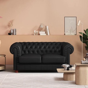Chesterfield-Sofa MAX WINZER Kent Sofas Gr. B/H/T: 173 cm x 75 cm x 101 cm, Leder 92100, schwarz Chesterfieldsofas 2-Sitzer mit edler Knopfheftung, Breite 175 cm