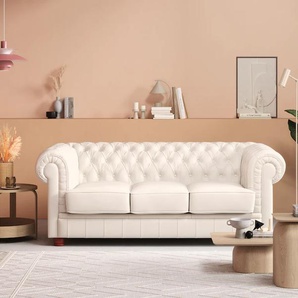 Chesterfield-Sofa MAX WINZER Kent Sofas Gr. B/H/T: 202 cm x 75 cm x 101 cm, Kunstleder 20701, weiß Chesterfieldsofas 3-Sitzer mit edler Knopfheftung, Breite 205 cm