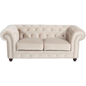 Chesterfield-Sofa MAX WINZER Old England Sofas Gr. B/H/T: 192 cm x 76 cm x 96 cm, Samtvelours 20442, beige (creme) Chesterfieldsofas im Retrolook, Breite 192 cm