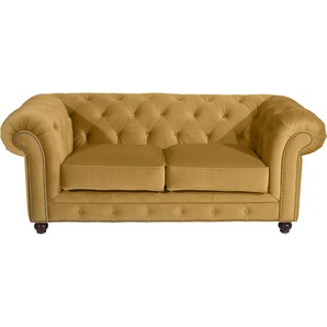Chesterfield-Sofa MAX WINZER Old England Sofas Gr. B/H/T: 192 cm x 76 cm x 96 cm, Samtvelours 20442, gelb (mais) Chesterfieldsofas im Retrolook, Breite 192 cm