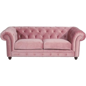 Chesterfield-Sofa MAX WINZER Old England Sofas Gr. B/H/T: 218 cm x 76 cm x 96 cm, Samtvelours 20442, rosa (rosé) Chesterfieldsofas im Retrolook, Breite 218 cm