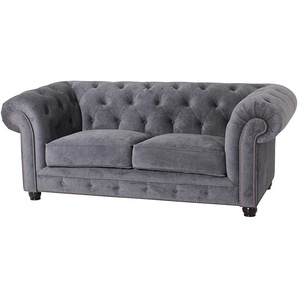 Chesterfield-Sofa MAX WINZER Old England Sofas Gr. B/H/T: 192 cm x 76 cm x 96 cm, Microfaser 20441, 2-Sitzer, grau Chesterfieldsofas mit edler Knopfheftung, 2-Sitzer oder 2,5-Sitzer