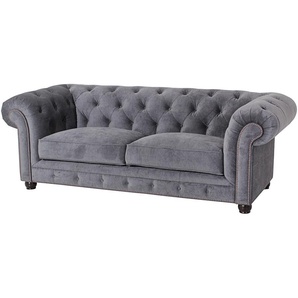 Chesterfield-Sofa MAX WINZER Old England Sofas Gr. B/H/T: 218 cm x 76 cm x 96 cm, Microfaser 20441, 2,5-Sitzer, grau Chesterfieldsofas mit edler Knopfheftung, 2-Sitzer oder 2,5-Sitzer