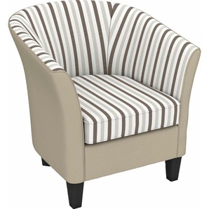 Cocktailsessel MAX WINZER Luisa Sessel Gr. Flachgewebe 20778 STREIFEN, Korpus: Kunstleder 20701 beige-Füße Buche schwarz, B/H/T: 70 cm x 74 cm x 70 cm, braun (mittelbraun) Clubsessel Cocktailsessel in runder Form, zum Selbstgestalten