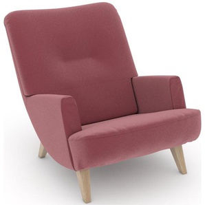 Loungesessel MAX WINZER build-a-chair Borano Sessel Gr. Samtvelours, Füße Buche natur-Füße Buche natur, B/H/T: 70 cm x 75 cm x 96 cm, rosa (rose, rosé) Loungesessel im Retrolook, zum Selbstgestalten