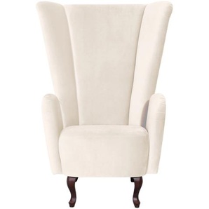 Ohrensessel MAX WINZER Anastasia Sessel Gr. Samtvelours, B/H/T: 90 cm x 123 cm x 92 cm, beige (creme) Ohrensessel ohne Hocker Sessel mit geschwungenen Holzfüßen, Hochlehner
