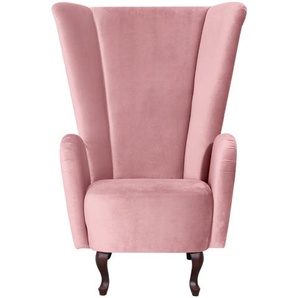 Ohrensessel MAX WINZER Anastasia Sessel Gr. Samtvelours, B/H/T: 90 cm x 123 cm x 92 cm, rosa (rosé) Ohrensessel ohne Hocker Sessel mit geschwungenen Holzfüßen, Hochlehner