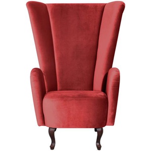 Ohrensessel MAX WINZER Anastasia Sessel Gr. Samtvelours, B/H/T: 90 cm x 123 cm x 92 cm, rot (ziegel) Ohrensessel ohne Hocker Sessel mit geschwungenen Holzfüßen, Hochlehner